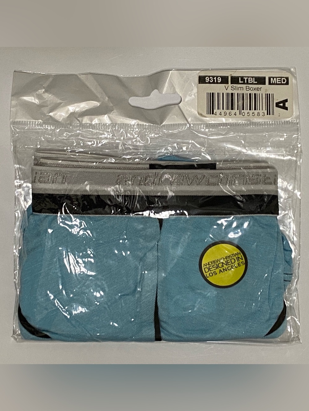 NWT! Andrew Christian VNTG“V” Slim Boxer MED Light Blue